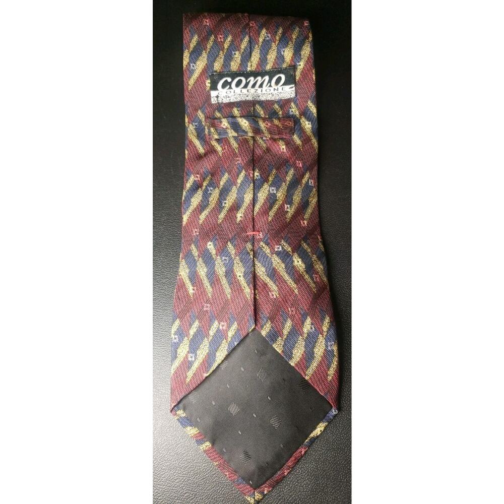 Como Collezione Men's Red Yellow Blue Geometric Silk Necktie Vintage